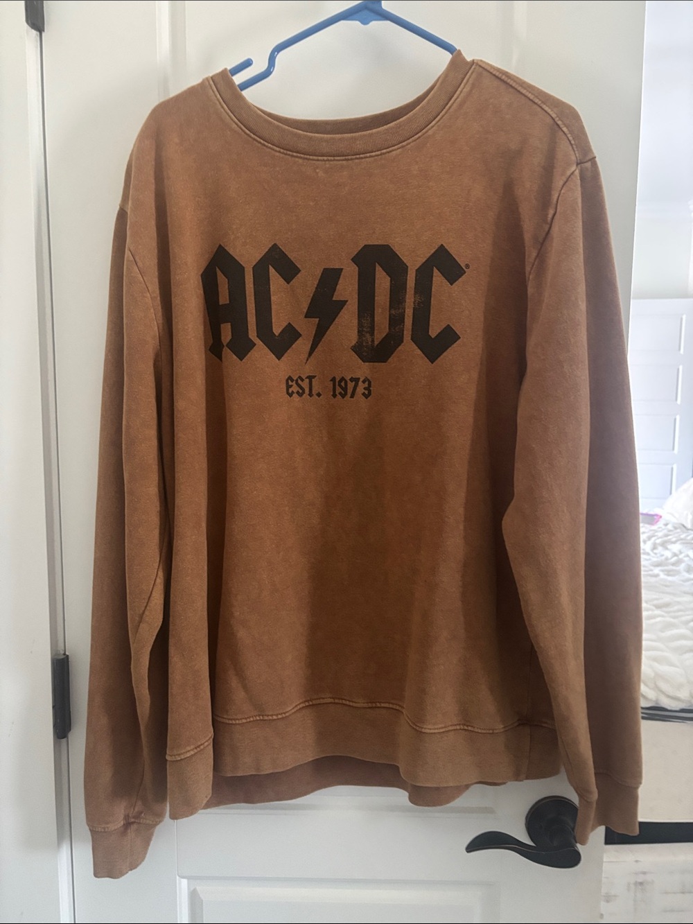 AC/DC Men’s Crewneck Sweater in Tan Brown with Black Logo